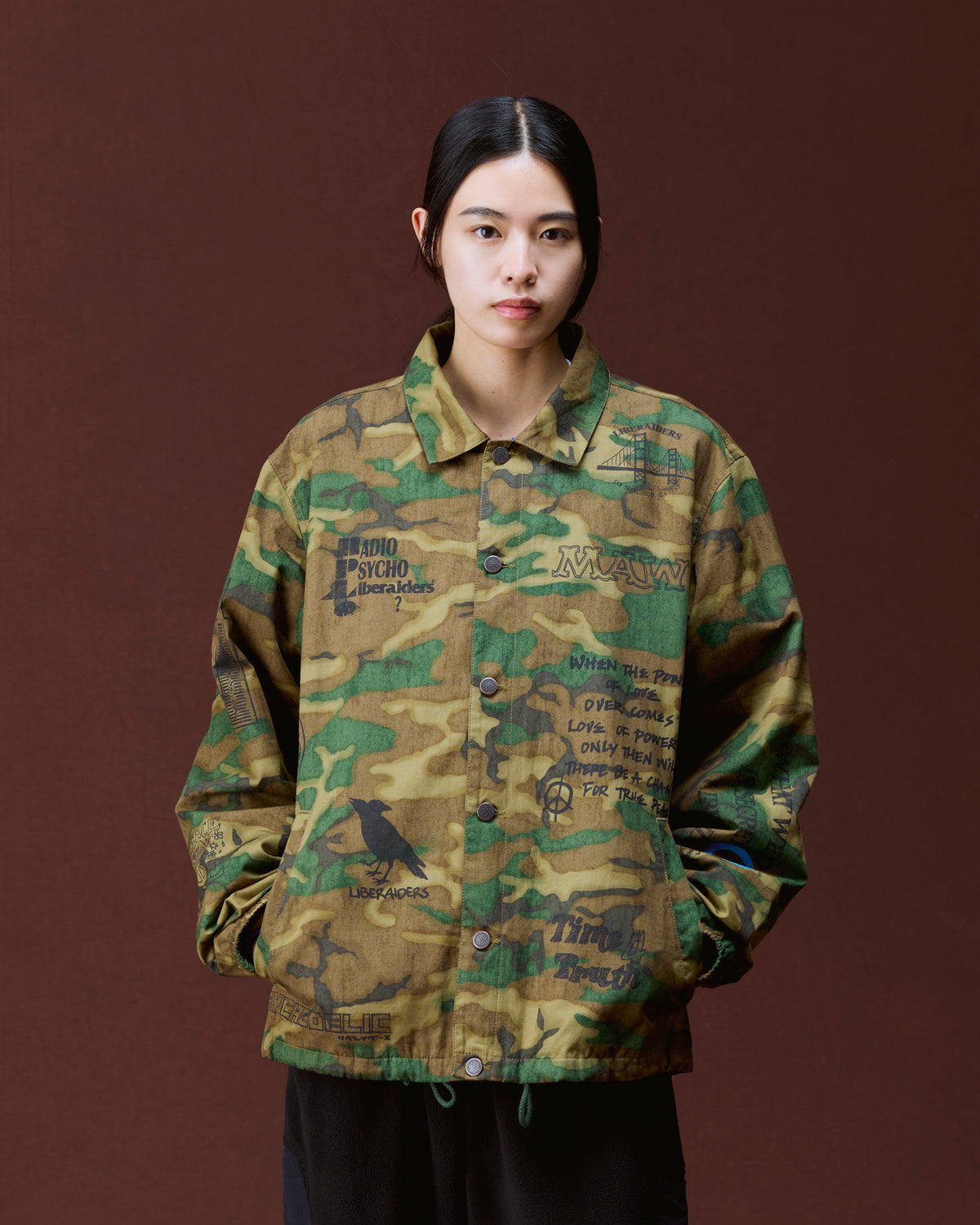 HANDWRITING CAMO COACH JACKET
