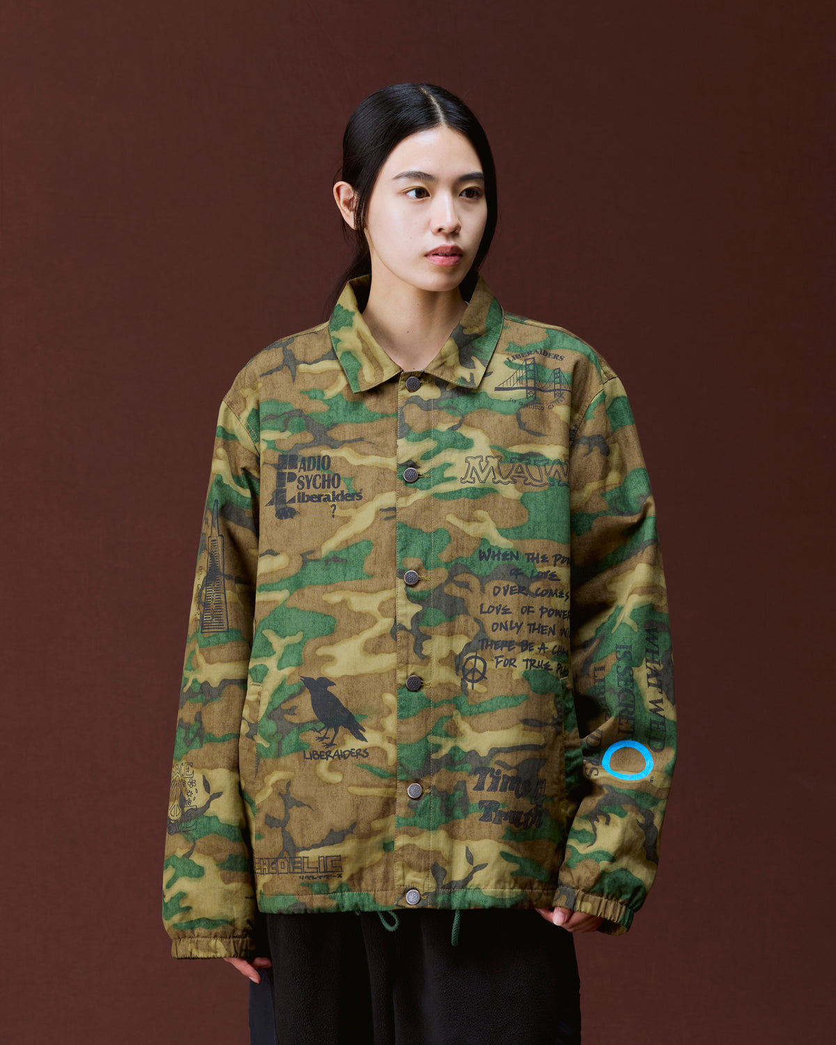 HANDWRITING CAMO COACH JACKET