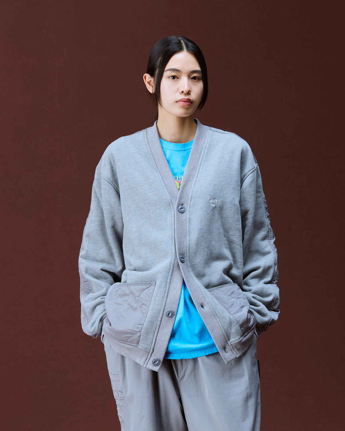 COTTON FLEECE QUILTED CARDIGAN