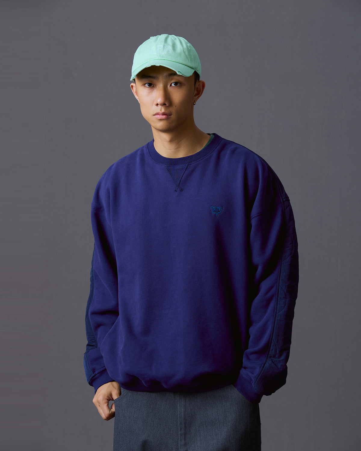 COTTON FLEECE QUILTED CREWNECK