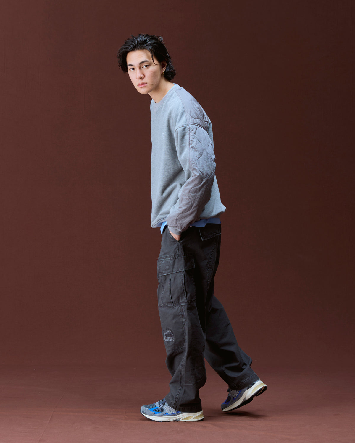 COTTON FLEECE QUILTED CREWNECK