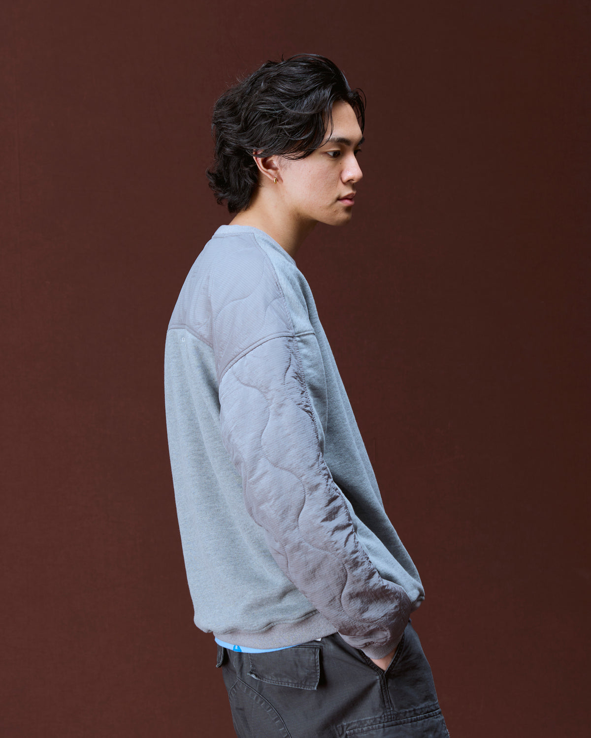 COTTON FLEECE QUILTED CREWNECK