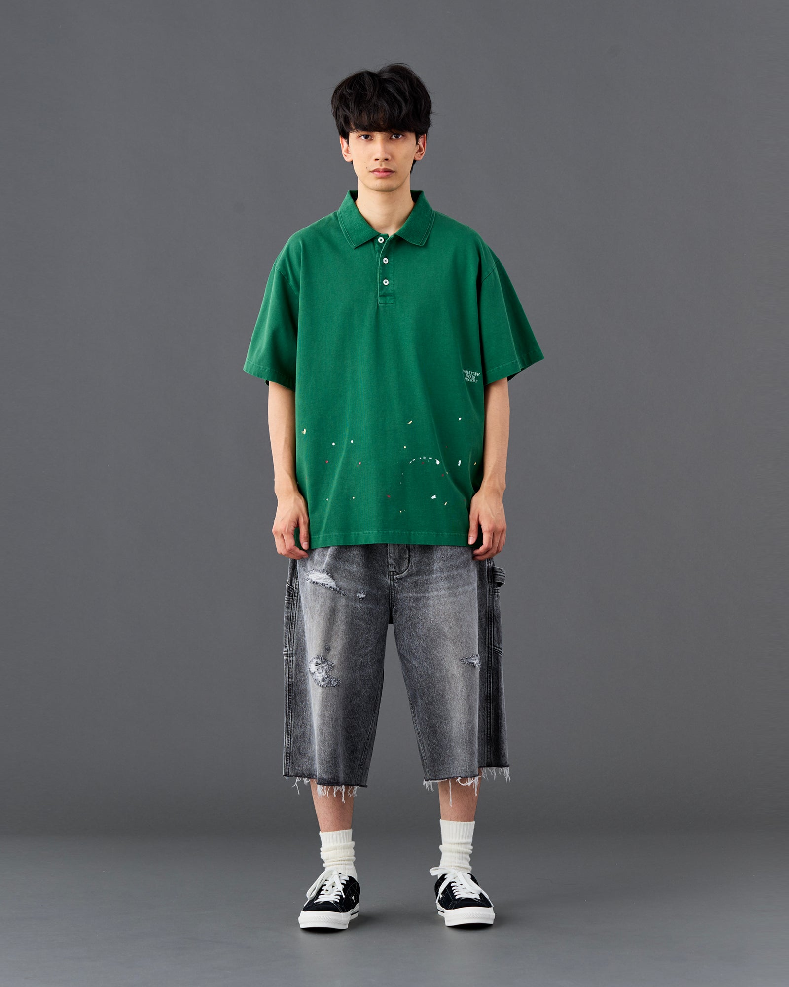 DAMAGED DENIM BUGGY SHORTS
