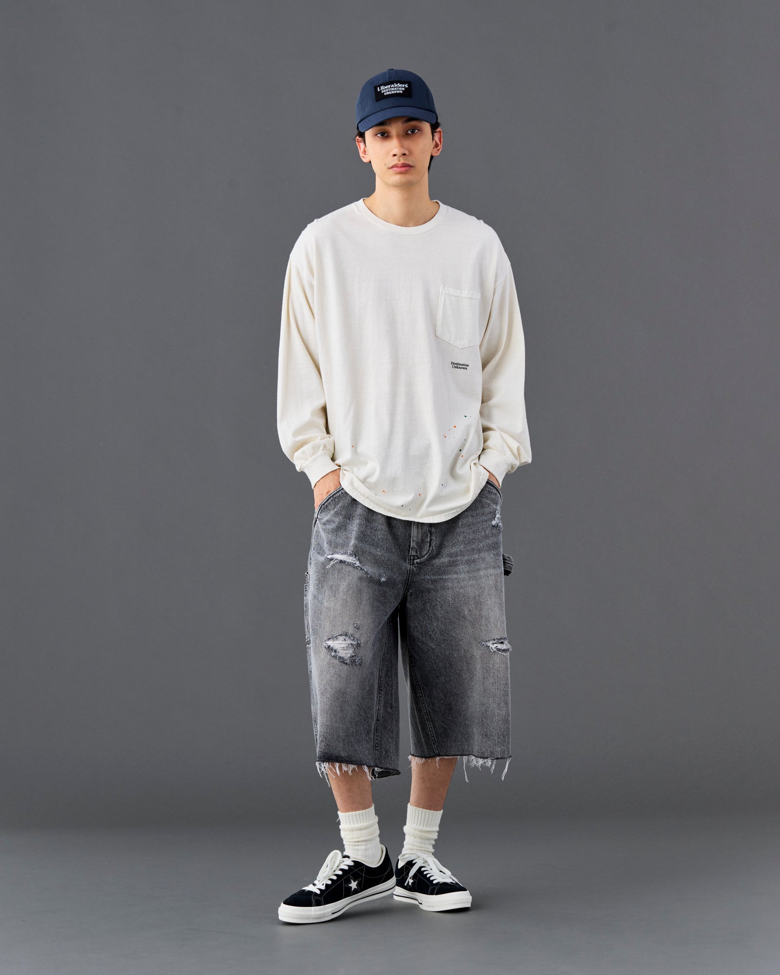 DAMAGED DENIM BUGGY SHORTS