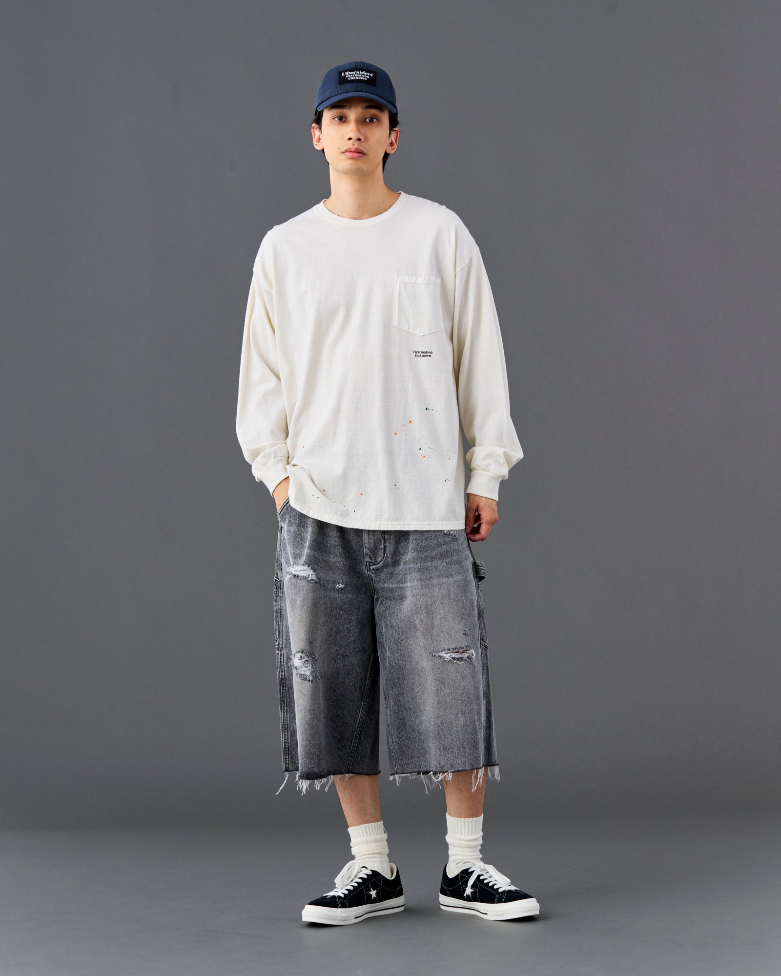 DAMAGED DENIM BUGGY SHORTS