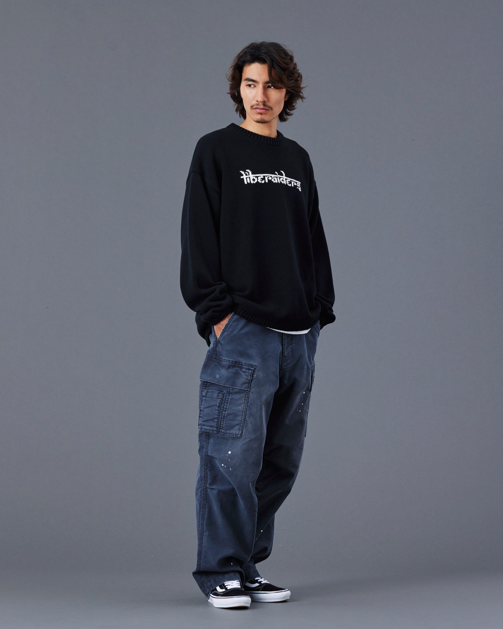 WOVEN LOGO KNIT SWEATER