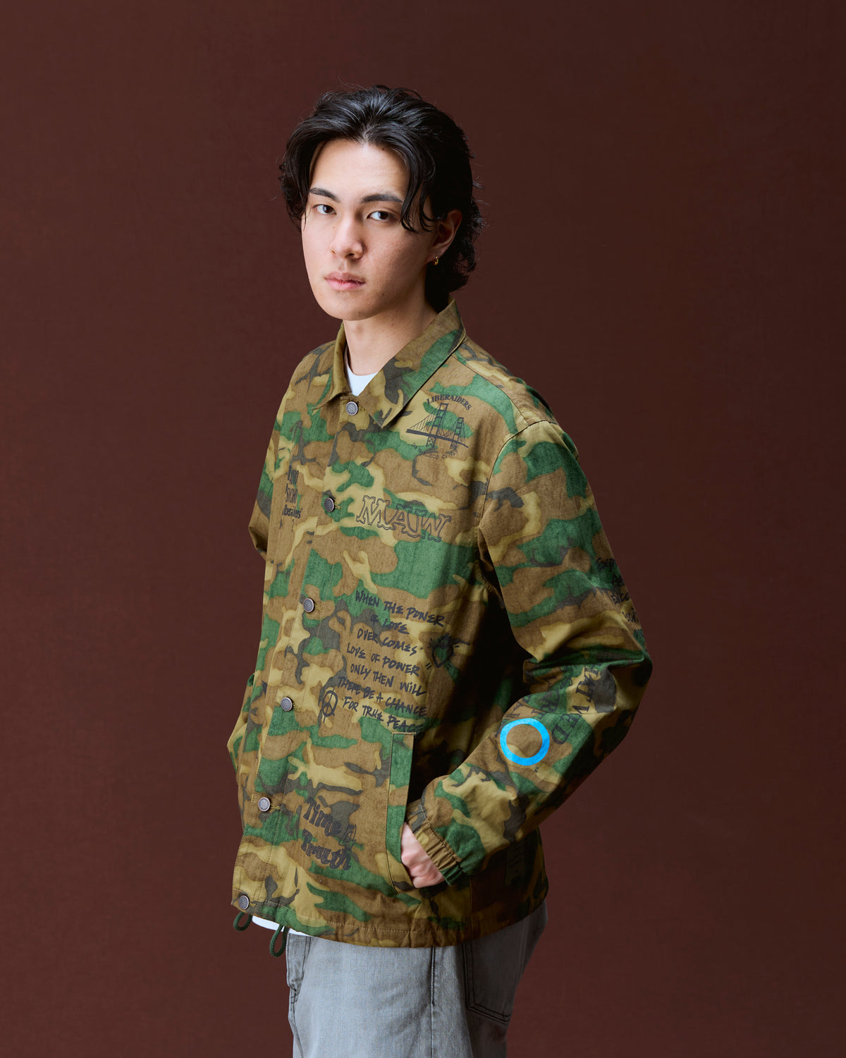 HANDWRITING CAMO COACH JACKET