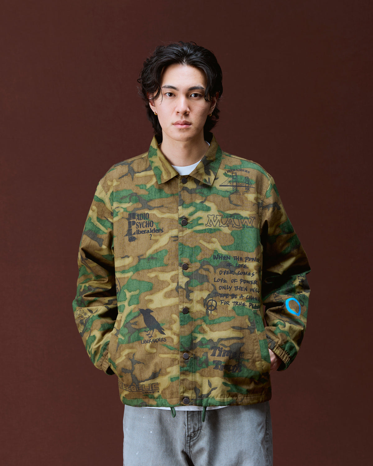 HANDWRITING CAMO COACH JACKET