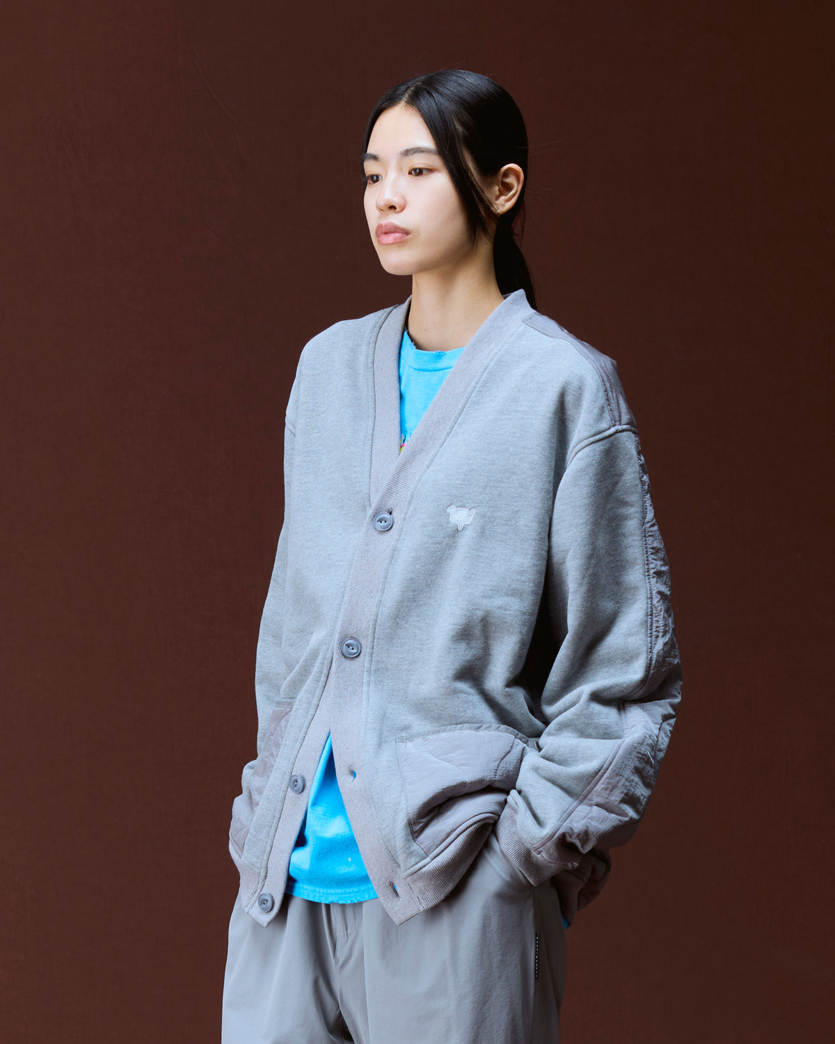 COTTON FLEECE QUILTED CARDIGAN