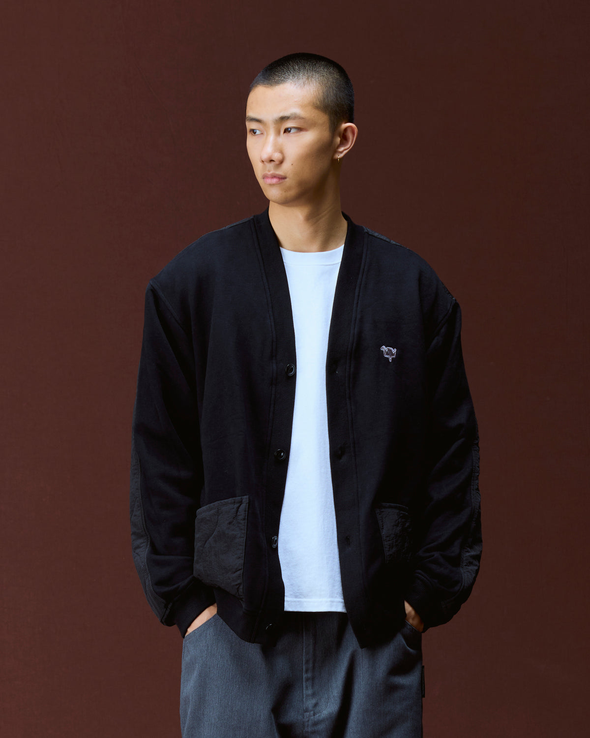 COTTON FLEECE QUILTED CARDIGAN