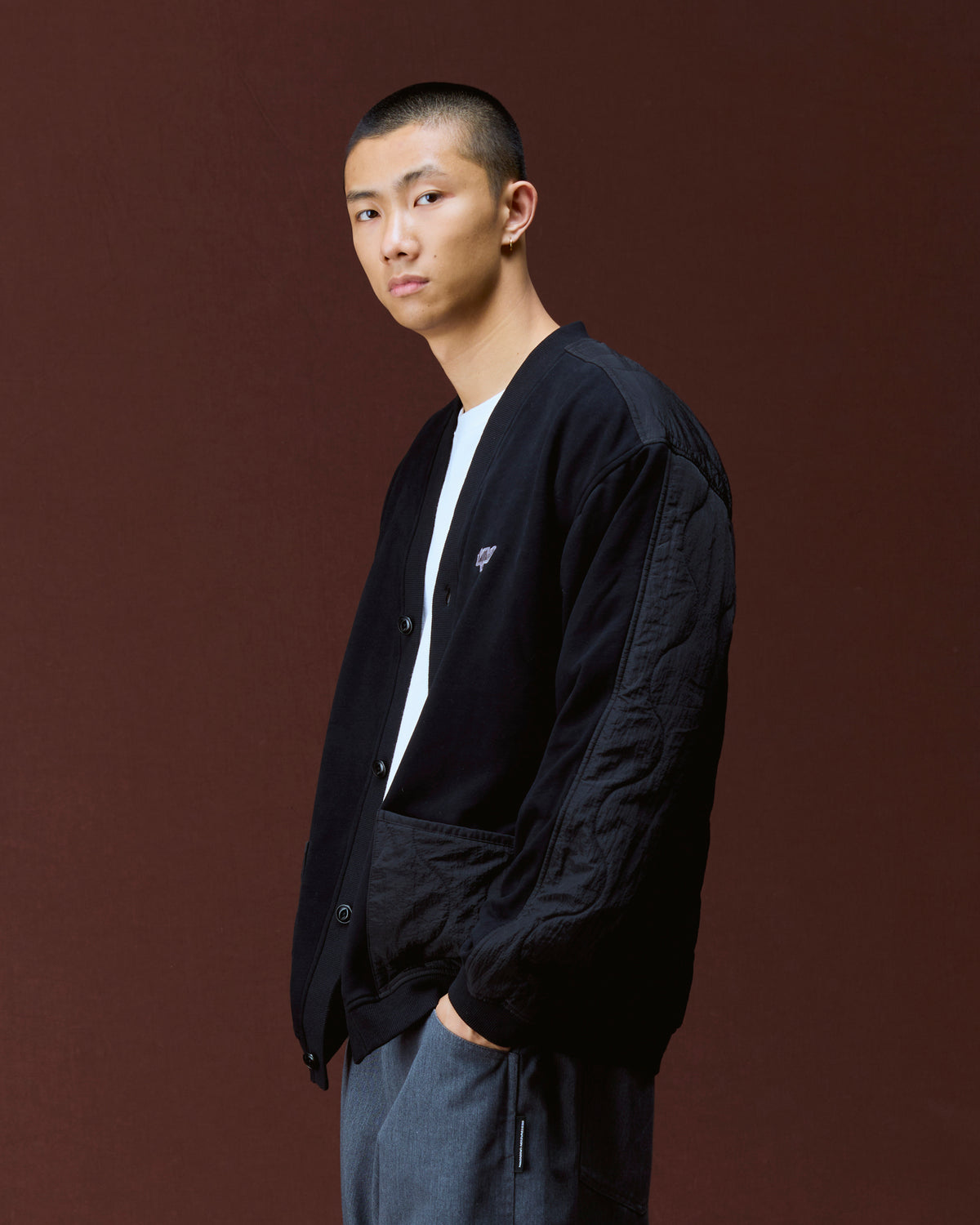 COTTON FLEECE QUILTED CARDIGAN