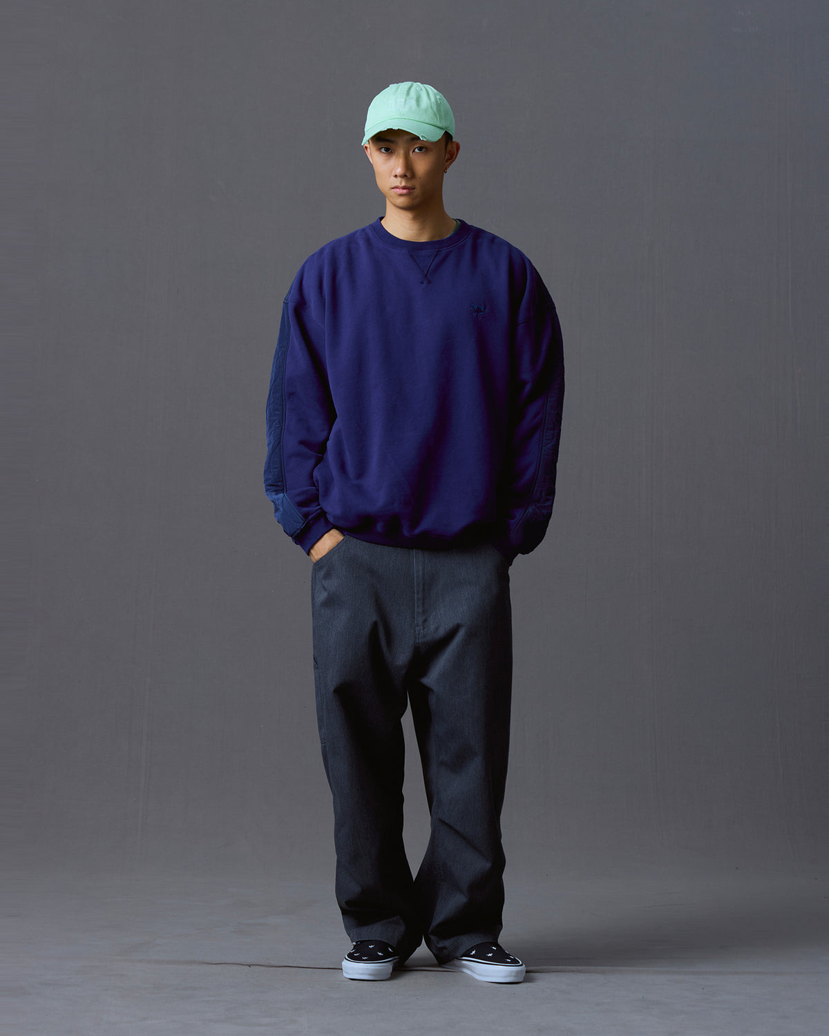 COTTON FLEECE QUILTED CREWNECK