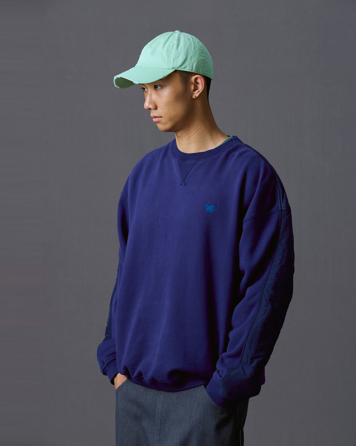 COTTON FLEECE QUILTED CREWNECK