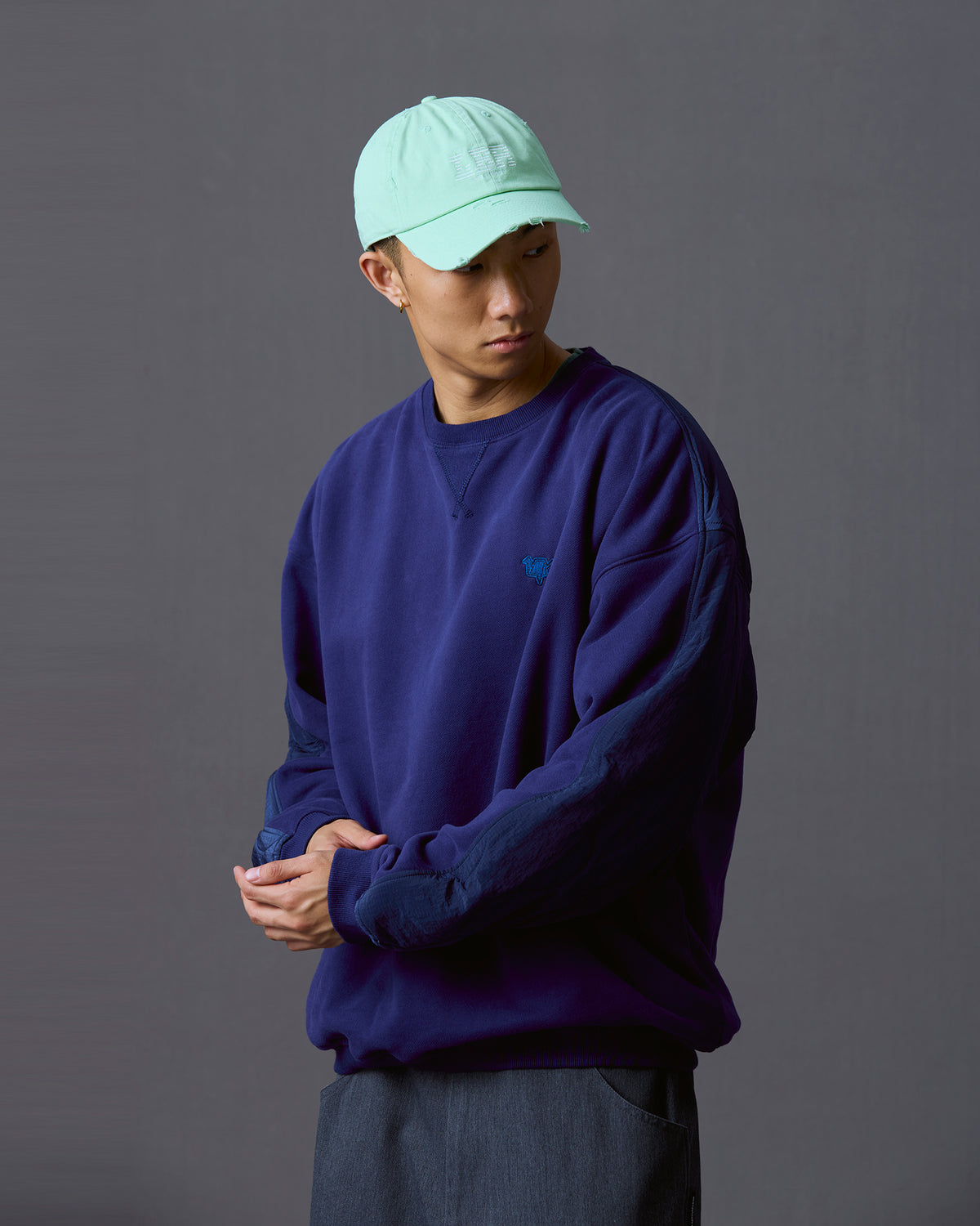 COTTON FLEECE QUILTED CREWNECK
