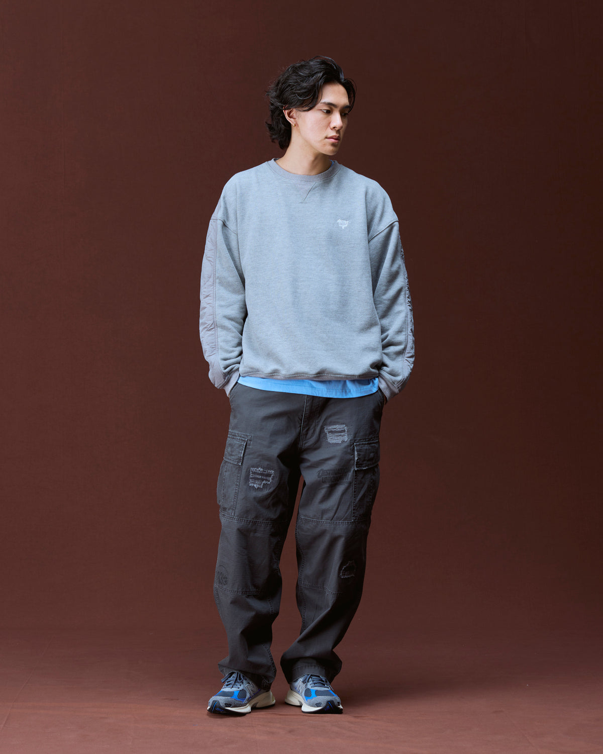 COTTON FLEECE QUILTED CREWNECK