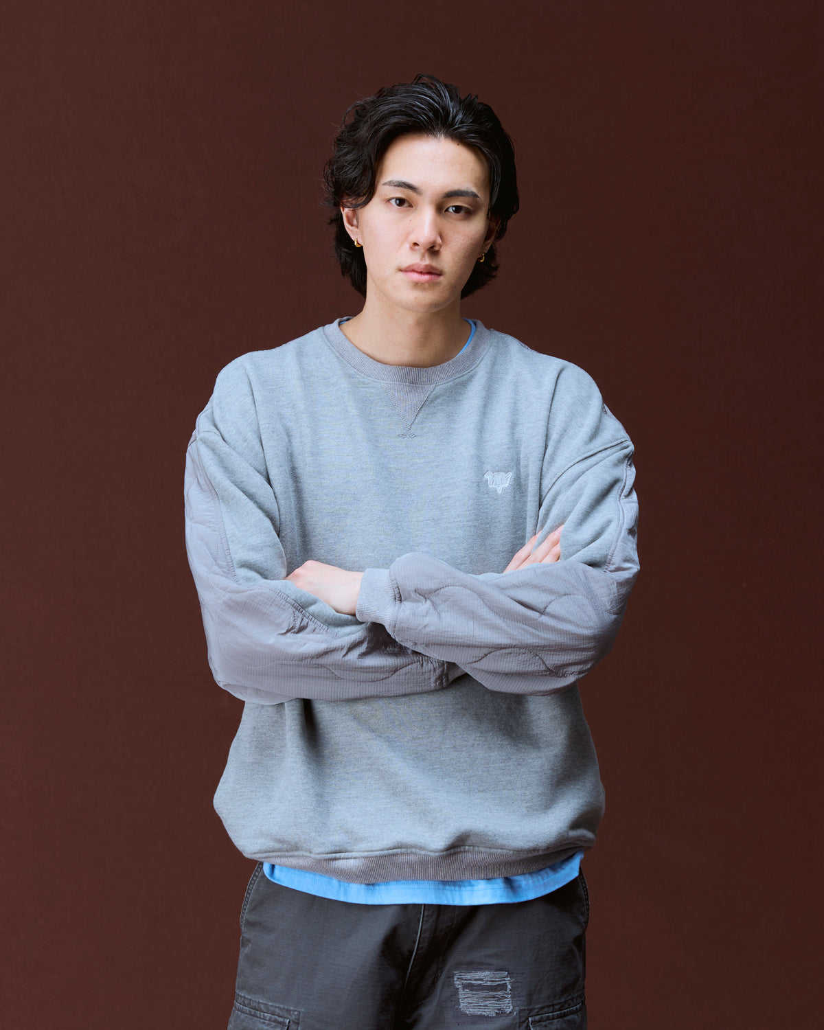 COTTON FLEECE QUILTED CREWNECK