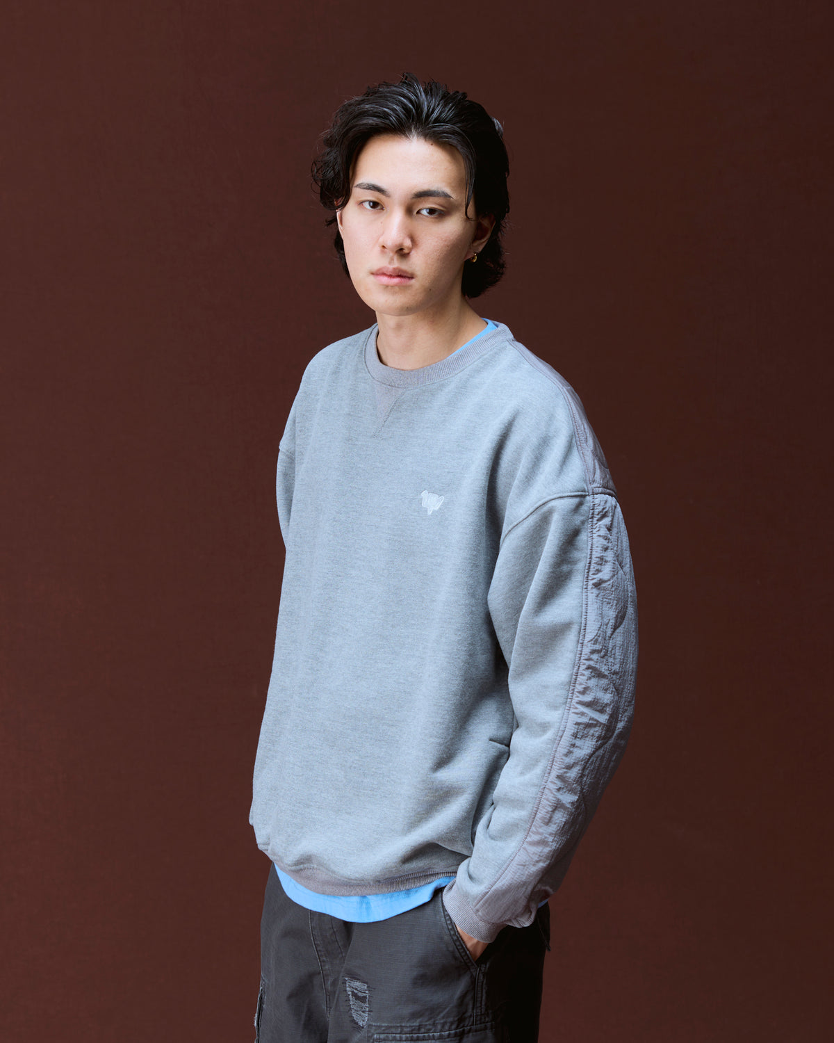 COTTON FLEECE QUILTED CREWNECK