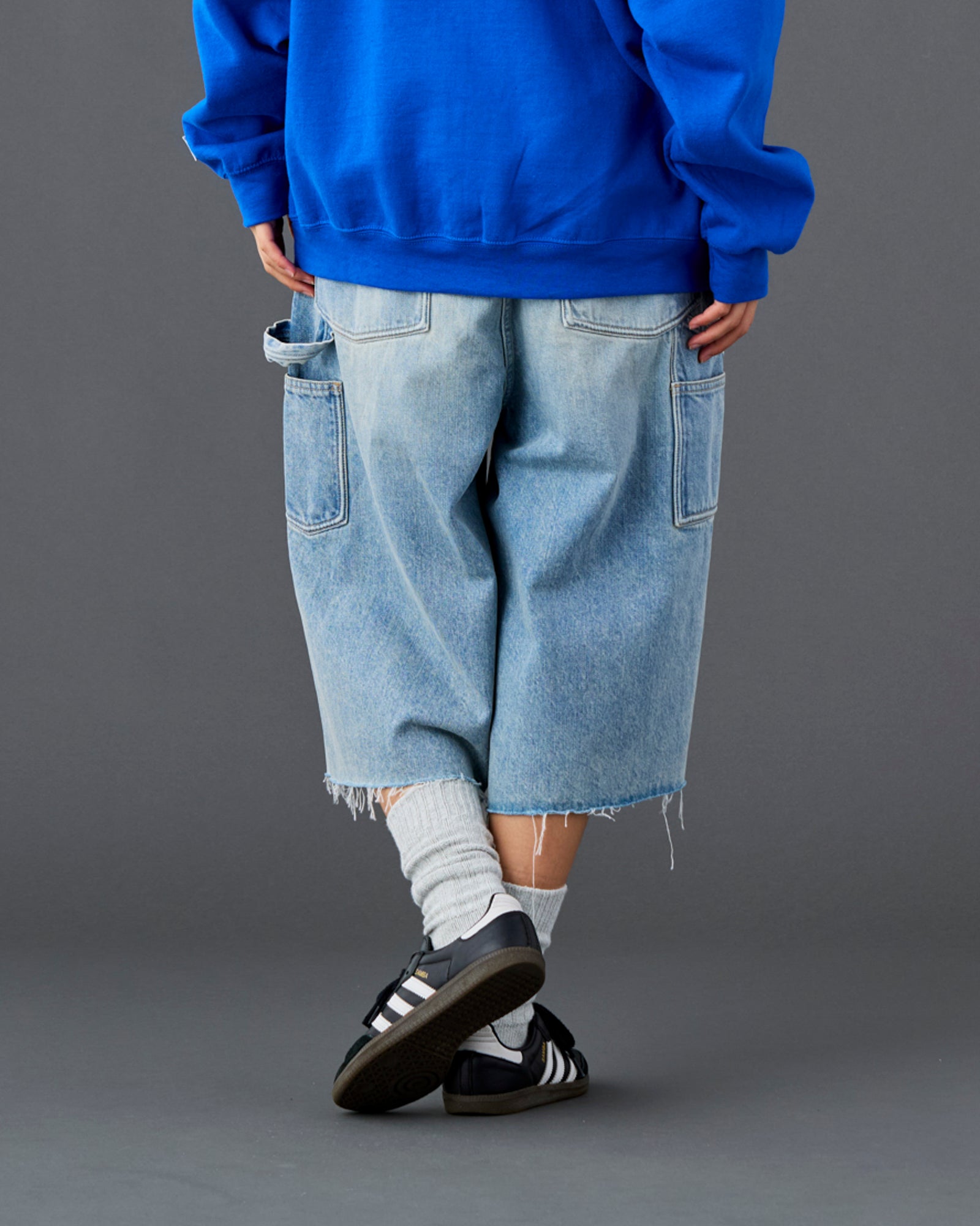 DAMAGED DENIM BUGGY SHORTS