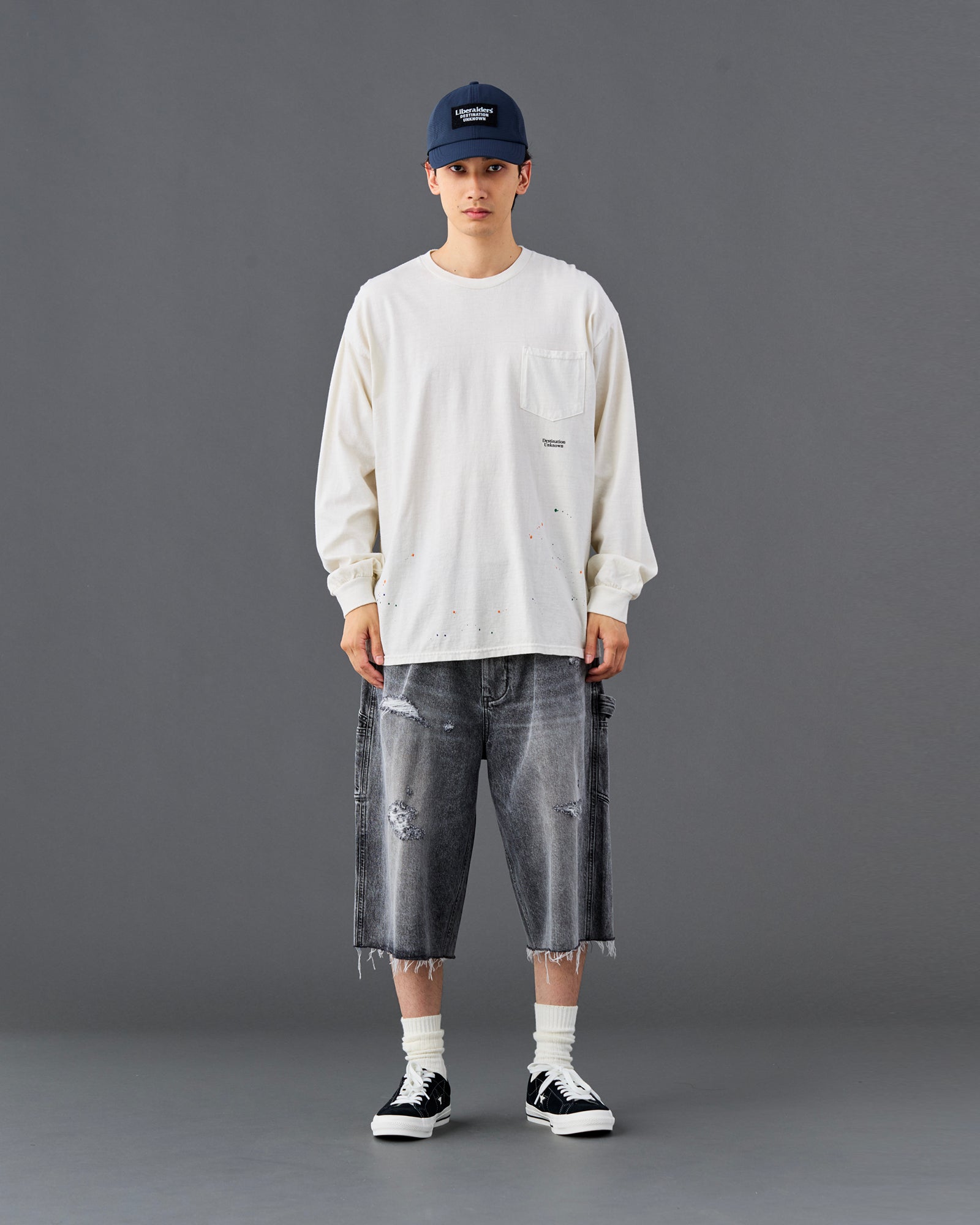 DAMAGED DENIM BUGGY SHORTS