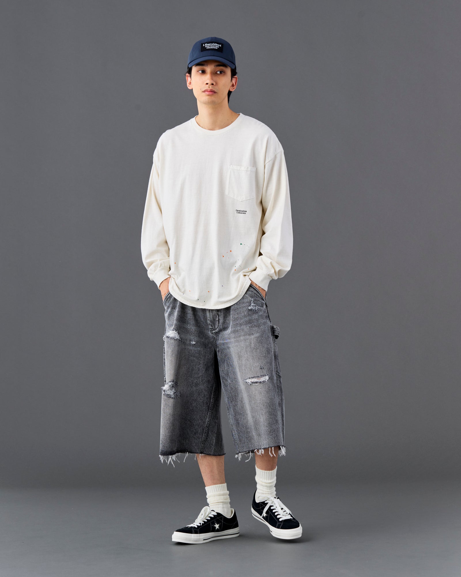 DAMAGED DENIM BUGGY SHORTS