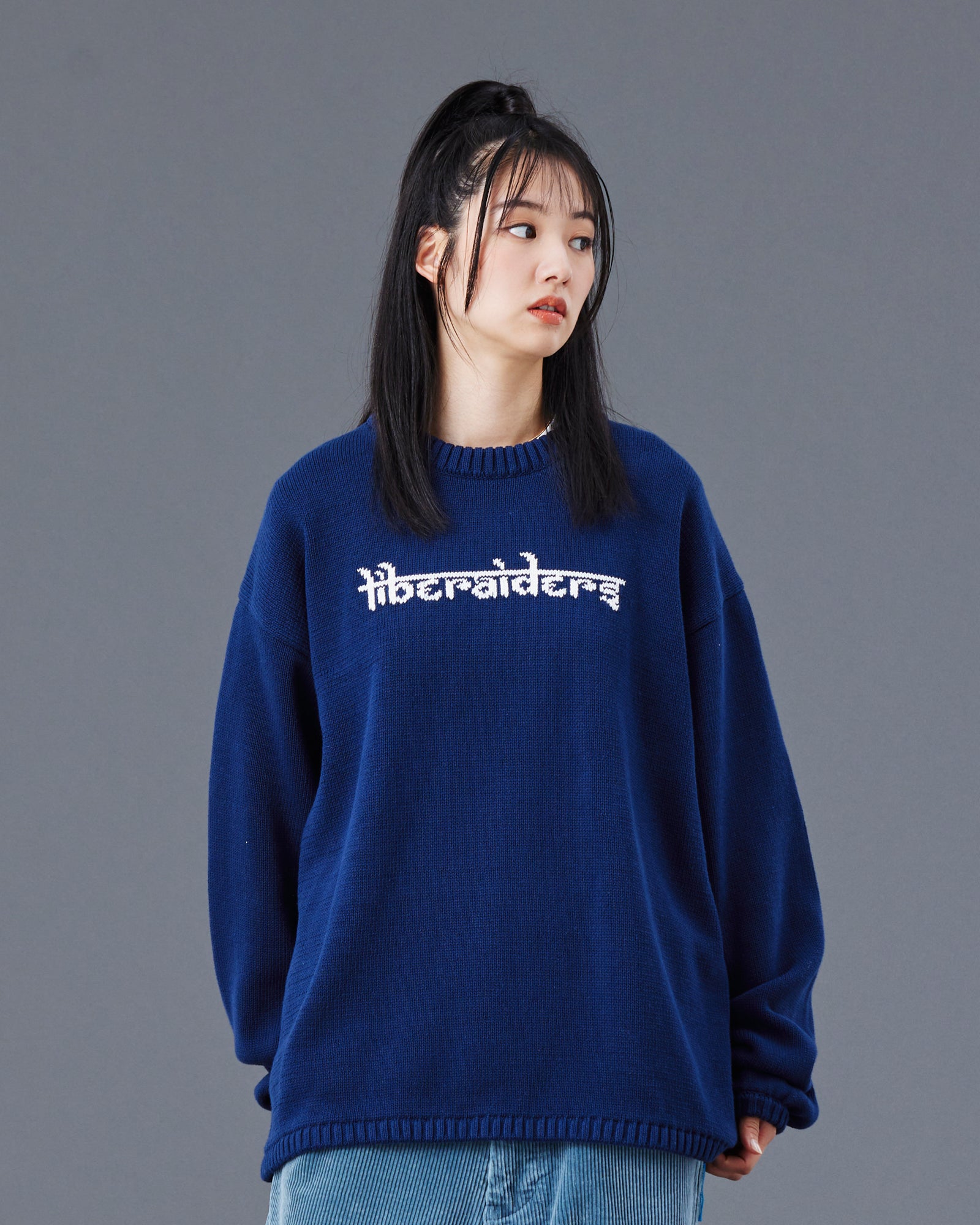 WOVEN LOGO KNIT SWEATER