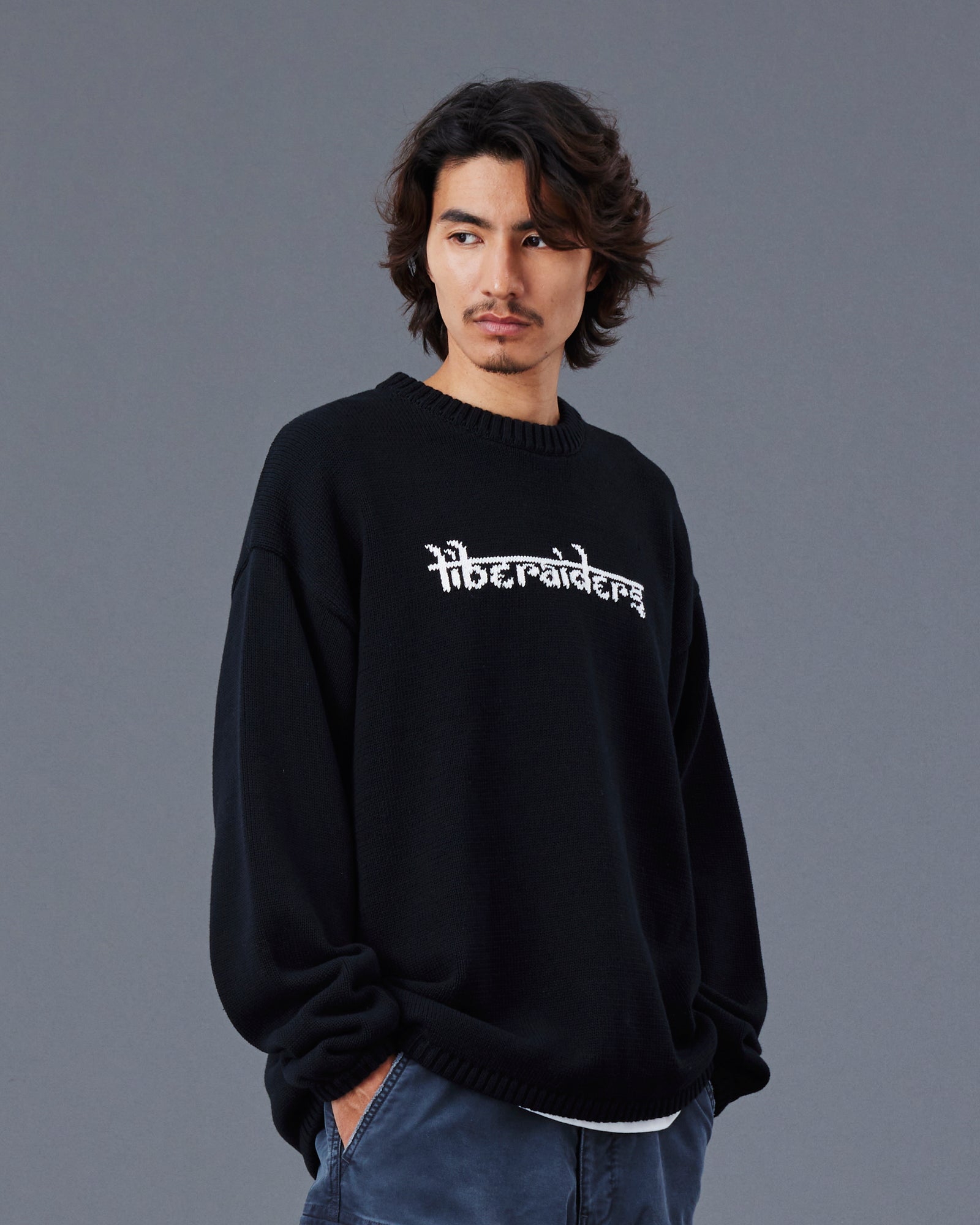 WOVEN LOGO KNIT SWEATER