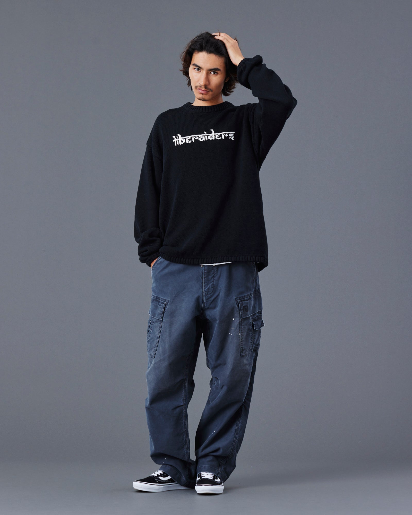 WOVEN LOGO KNIT SWEATER